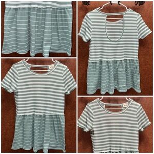 Bibi Striped Mint Green and White Peplum Top